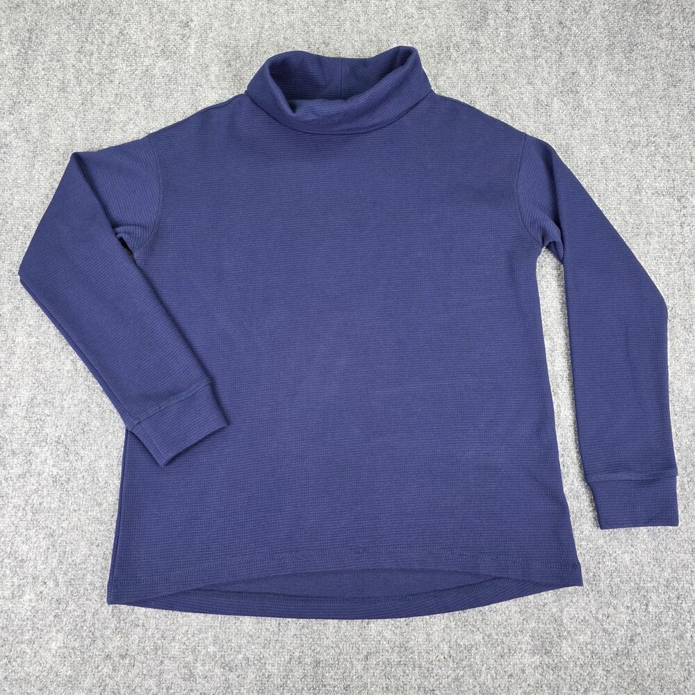 Lands End Shirt Womens Medium Blue Thermal Mock Neck Long Sleeve Stretch Top